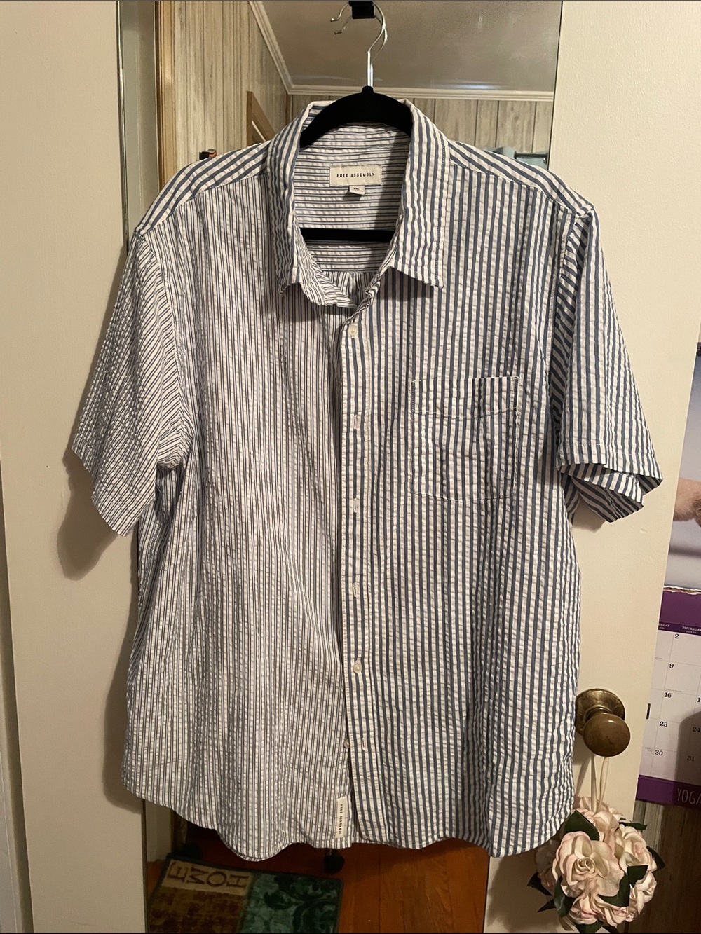 Free Assembly Women's Blue & White Striped Button-Down Shirt - Short Sleeve